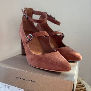 Lucky Brand Mixlier Mary Jane Pump Heels Ginger Brown Suede Size 8.5